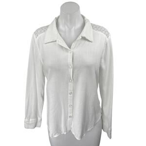 Lulus Women's White Long Sleeve Eyelet Lace Button Up Blouse Shirt Top Size M